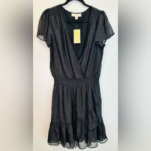 Michael Kors Black Ruffled Shimmer Dress